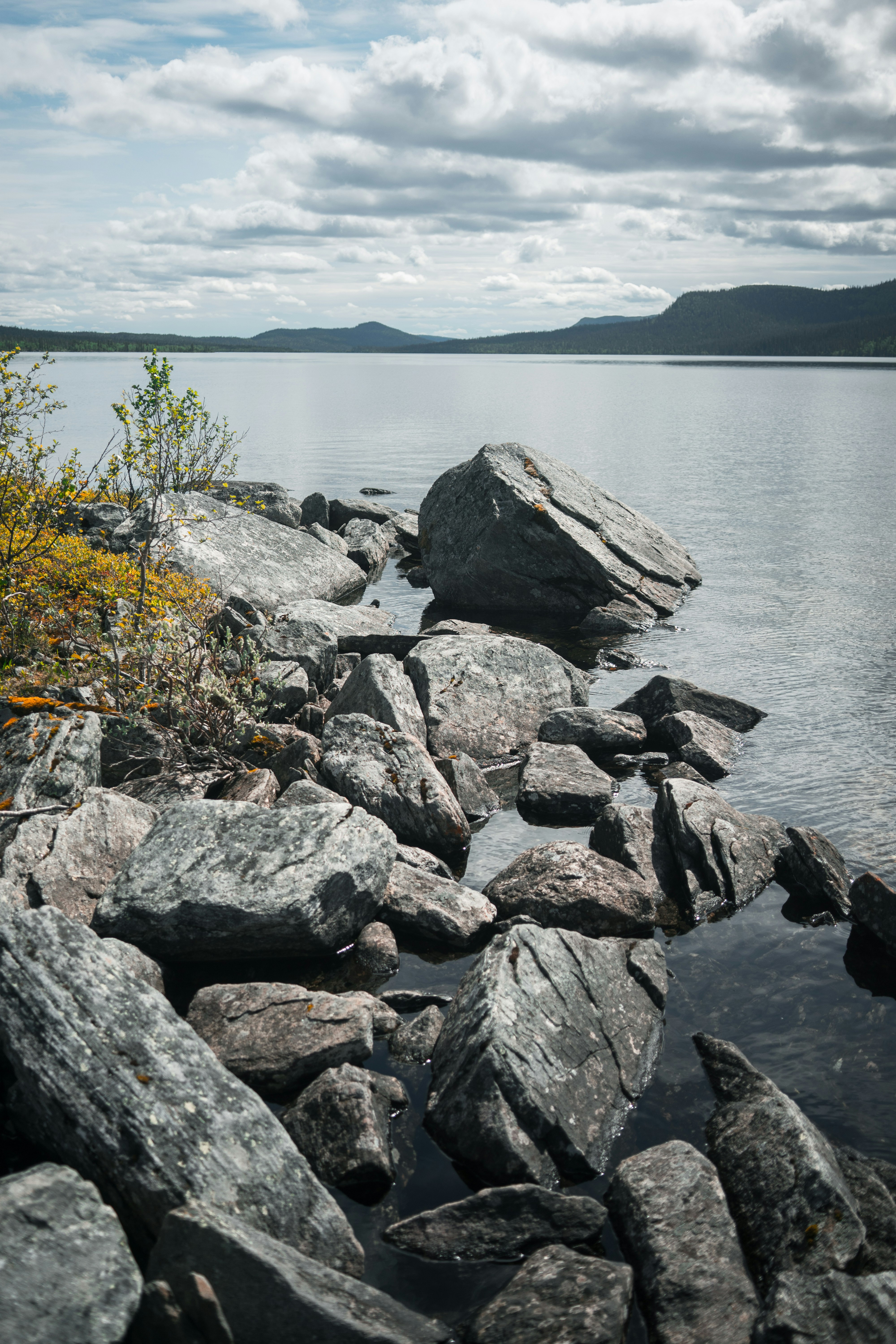 gray and black rocks near body of water during daytime